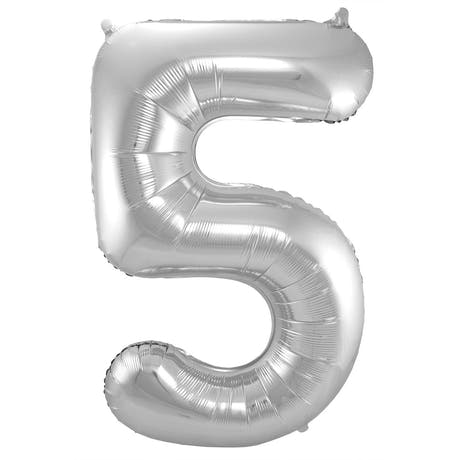 5 Geformter Zahlenfolienballon (Silber, 86 cm)