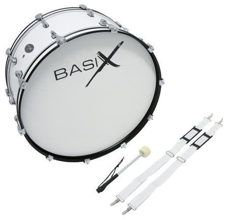 Basix Marschbassdrum 24" x 12", weiß, mit Tragegurt und Schlägel