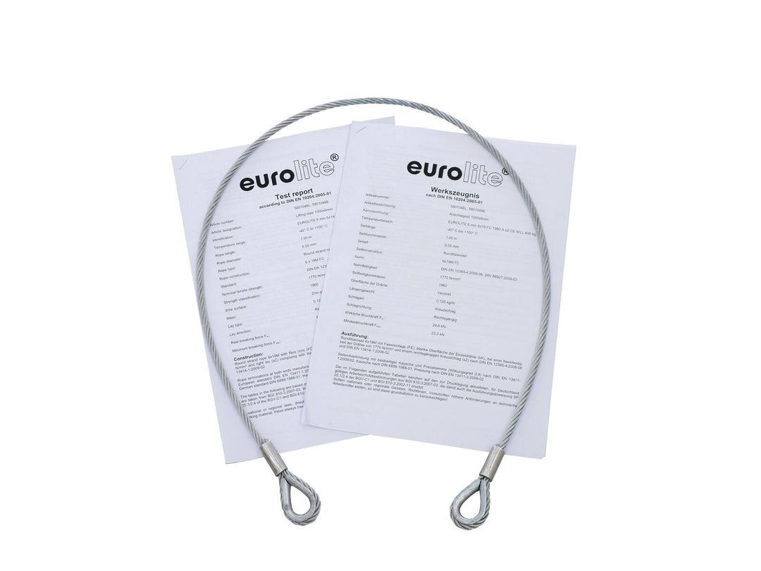 EUROLITE Stahlseil 1000x6mm silber mit Kausche