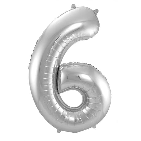 6 Geformter Zahlenfolienballon (Silber, 86 cm)