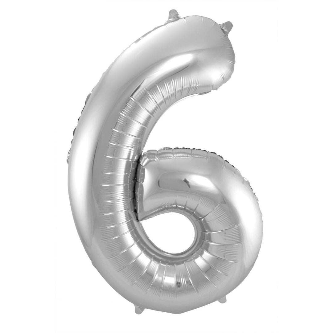 6 Geformter Zahlenfolienballon (Silber, 86 cm)
