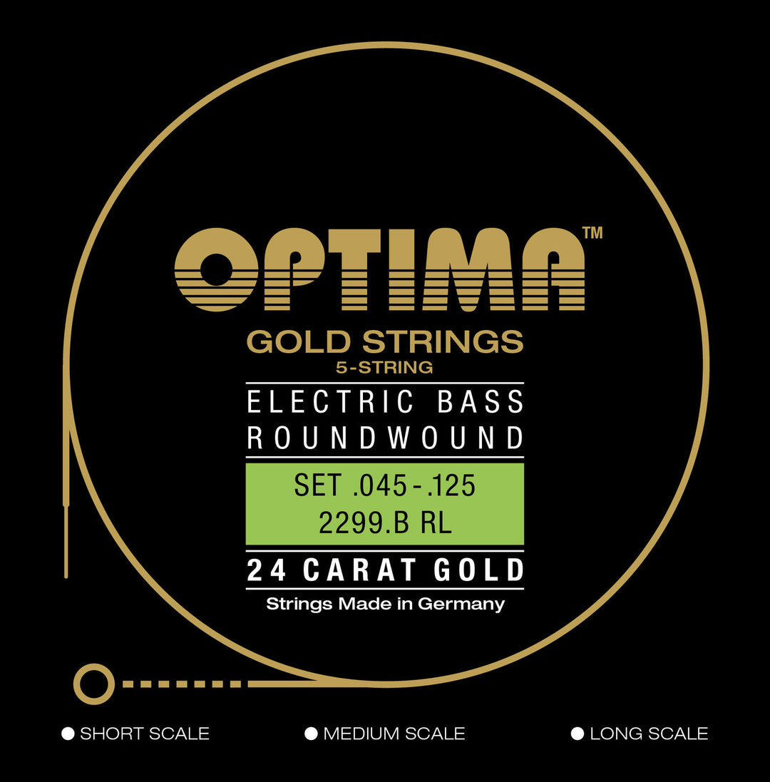 Optima E-Bass Saiten Gold Strings Round Wound long scale - Set 5-saitig reg-light (2299B)