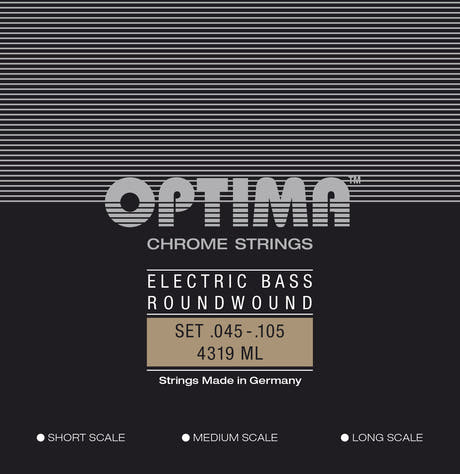 Optima E-Bass Saiten Chrome Strings Round Wound Long Scale - Set 4-saitig med-light (4319ML)