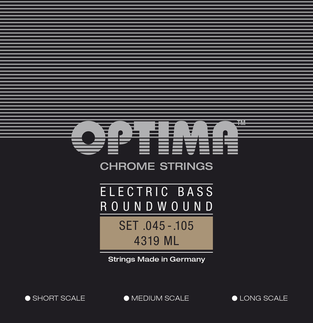 Optima E-Bass Saiten Chrome Strings Round Wound Long Scale - Set 4-saitig med-light (4319ML)