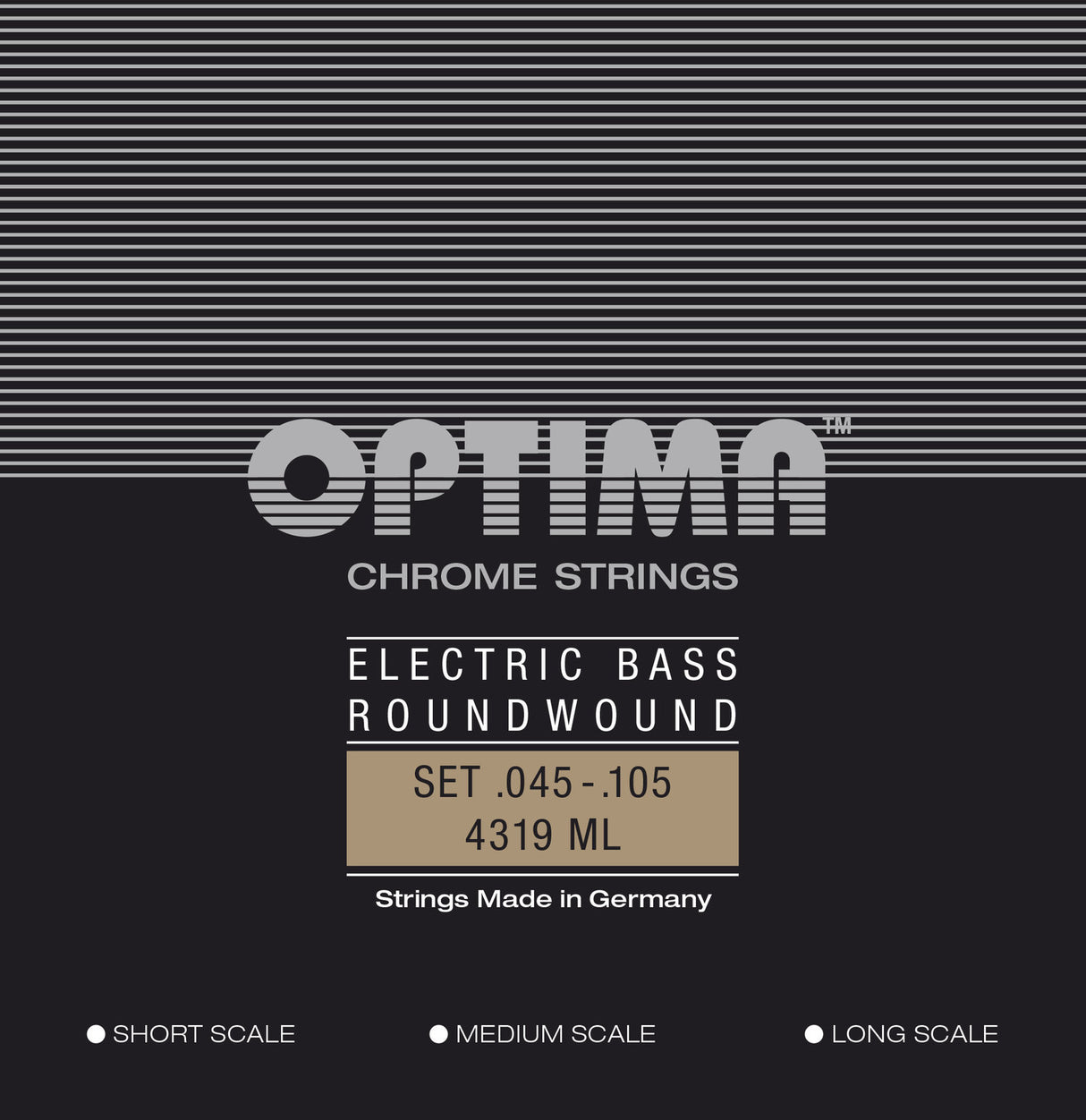 Optima E-Bass Saiten Chrome Strings Round Wound Long Scale - Set 4-saitig med-light (4319ML)