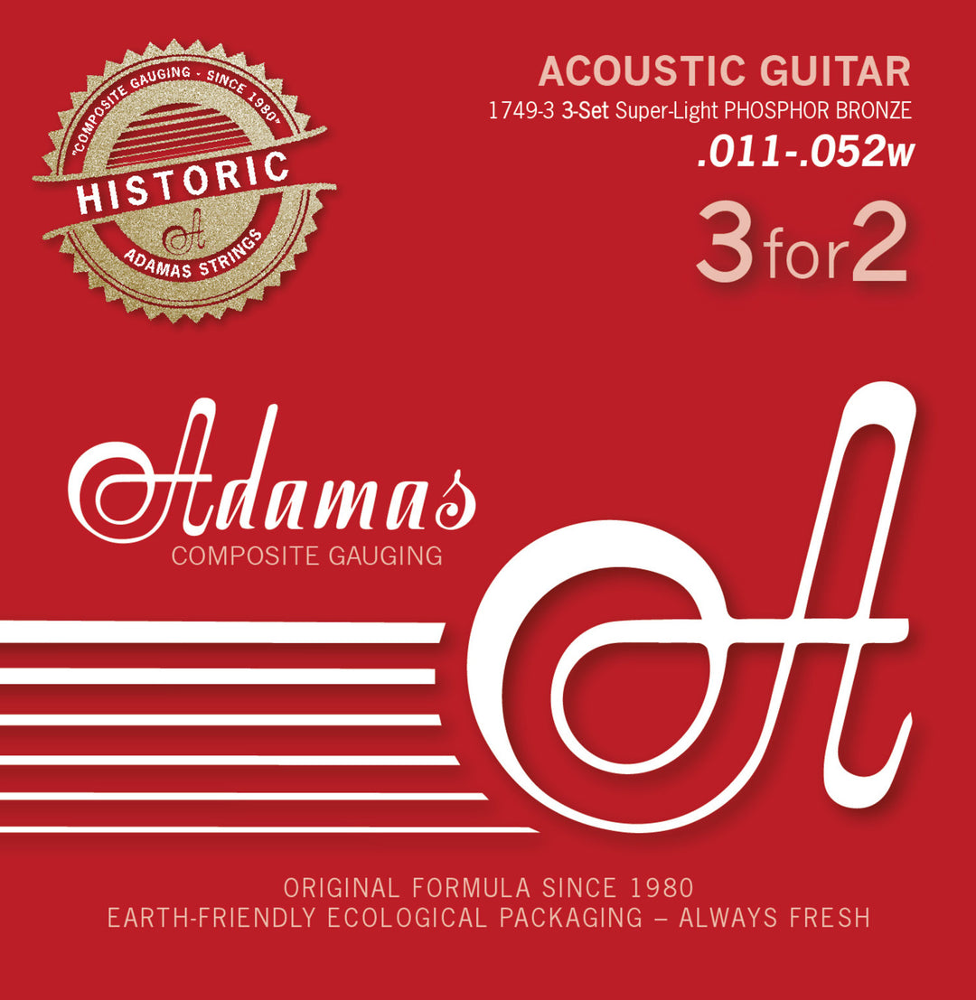 Adamas Saiten für Akustikgitarren Adamas Phosphor Bronze Historic Reissue - 3er Set Super-Light .011 (1749-3)