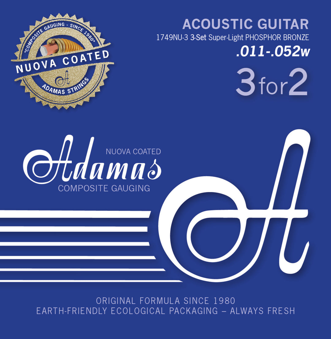 Adamas Saiten für Akustikgitarren Nuova phosphor bronze coated set (3) - Set of 3 Super-Light .011 (1749NU-3)