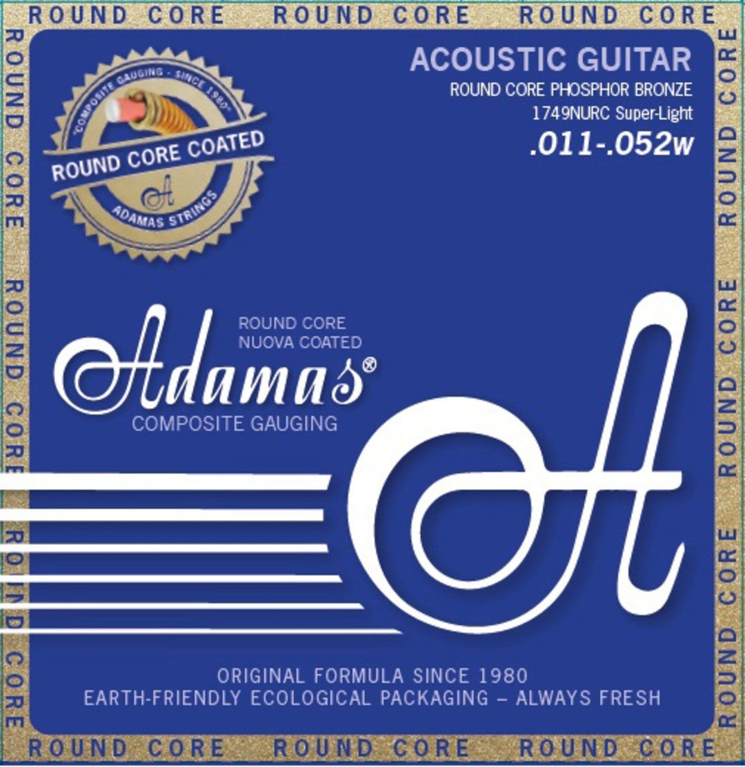 Adamas Saiten für Akustik-Gitarren Nuova Phosphor Bronze beschichtet runder Kern - Super Light .011-.052 (1749NURC)