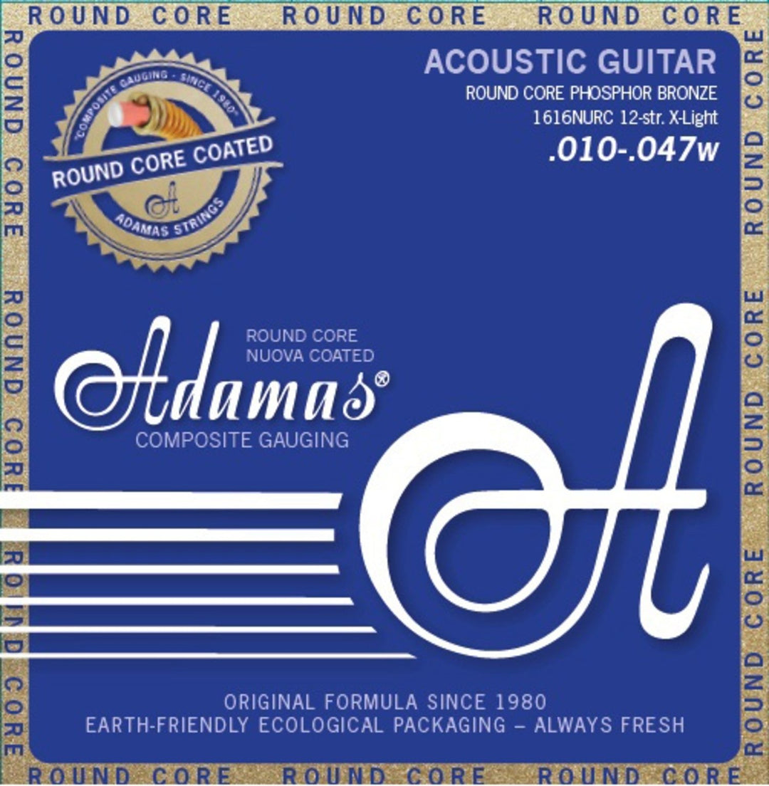 Adamas Saiten für Akustikgitarren Nuova Phosphor Bronze beschichtet runder Kern - 12-str. Light .010-.047 (1616NURC)
