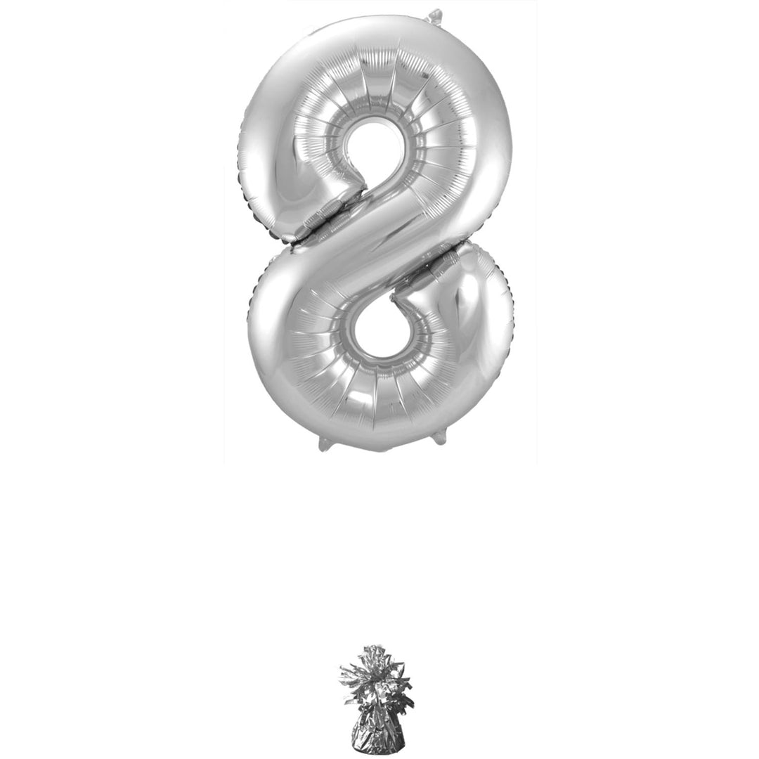 8 Geformter Zahlenfolienballon (Silber, 86 cm)