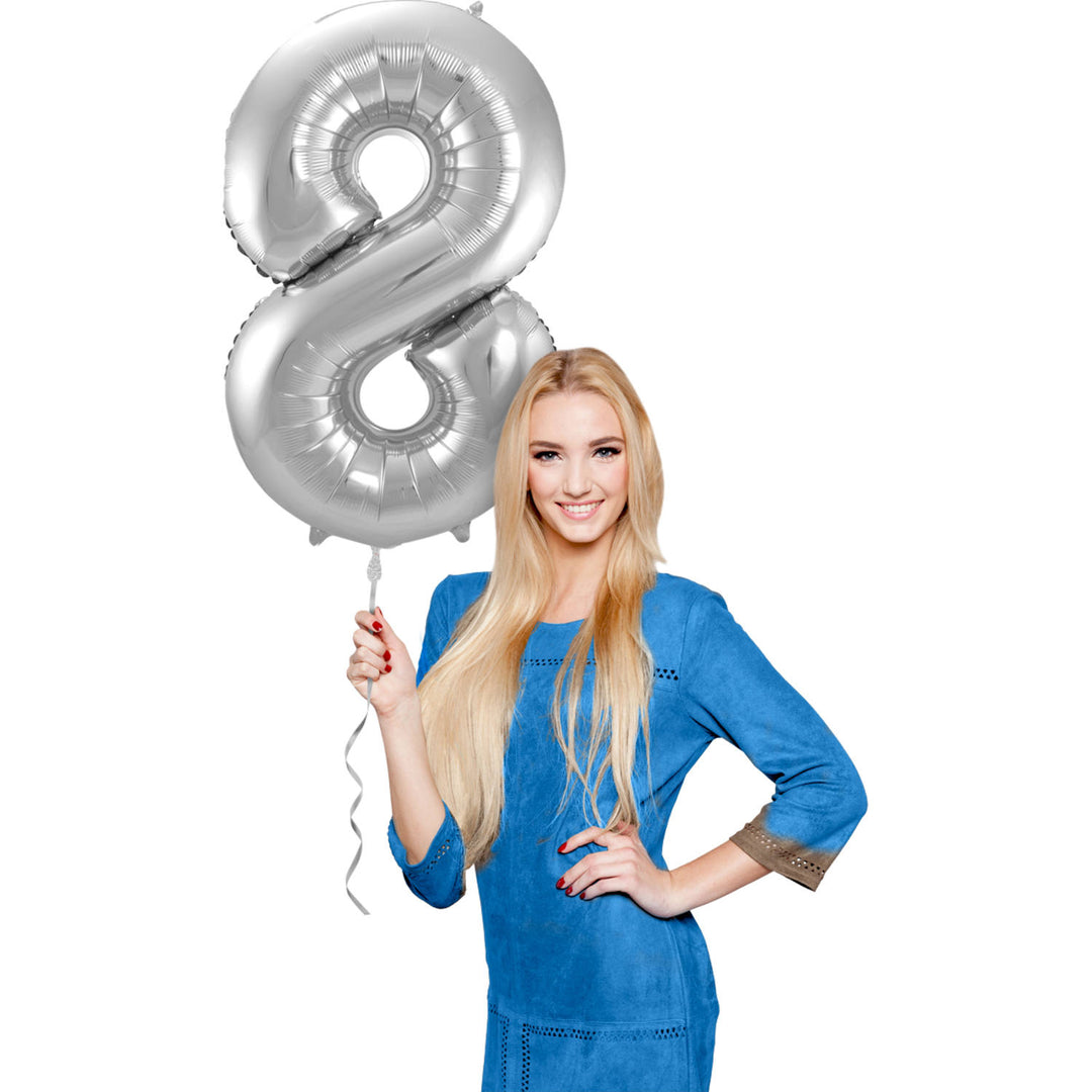 8 Geformter Zahlenfolienballon (Silber, 86 cm)