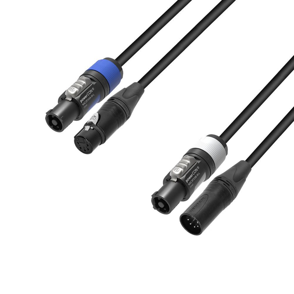 Adam Hall Cables 5 STAR H PCON 5D 1000 - Hybridkabel | Strom & DMX | Neutrik® 5-polig XLR x powerCON® | 10 m