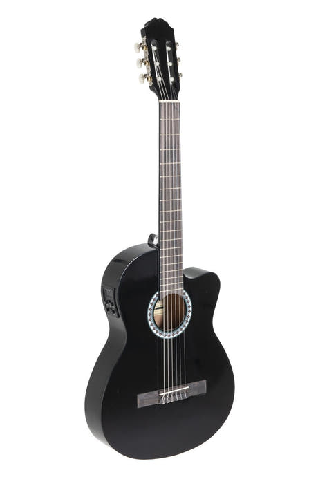 VGS BasicPlus elektroakustische klassische Gitarre, schwarz, Slim Body