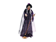 Halloween heks med kost, animeret, 175 cm