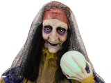 Halloween-figur spåkone med krystalkugle, animeret, 40 cm