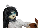 Halloween-figur pige på gyngehest, animeret, 72 cm