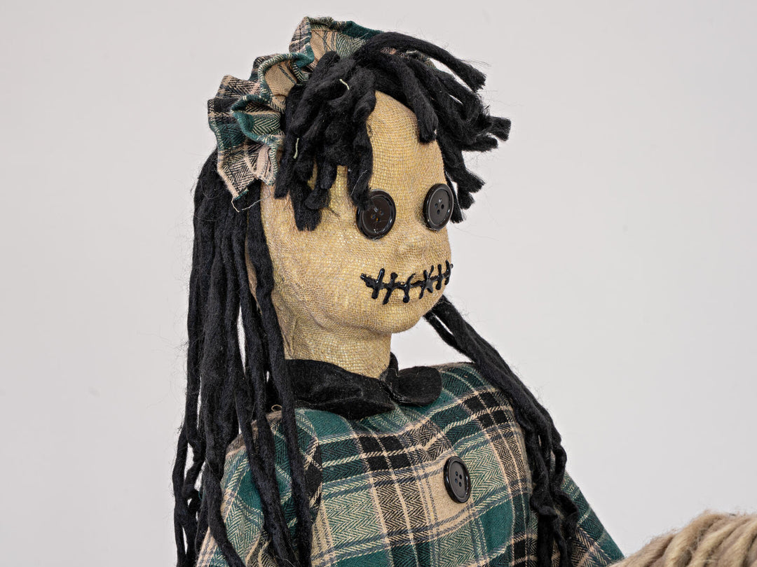 Halloween-figur pige på pony, animeret, 90 cm