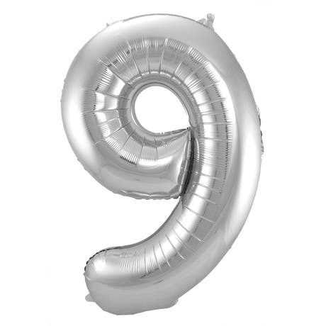 9 Geformter Zahlenfolienballon (Silber, 86 cm)