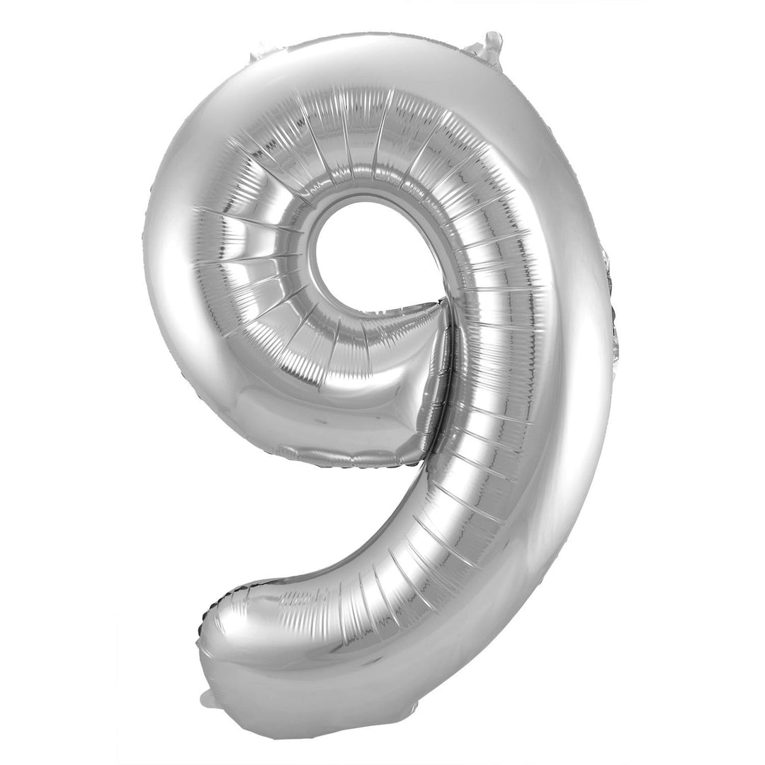 9 Geformter Zahlenfolienballon (Silber, 86 cm)