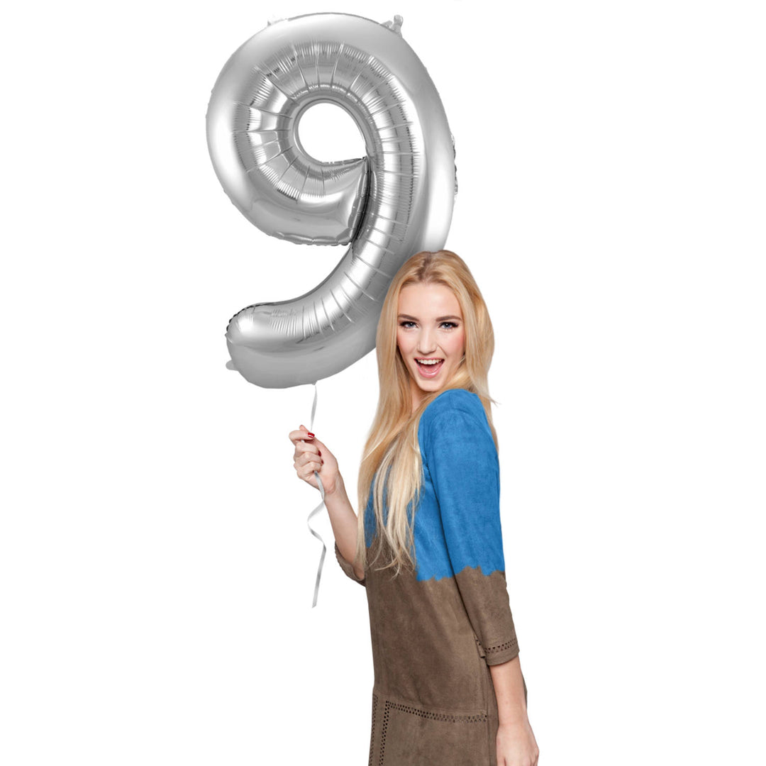 9 Geformter Zahlenfolienballon (Silber, 86 cm)