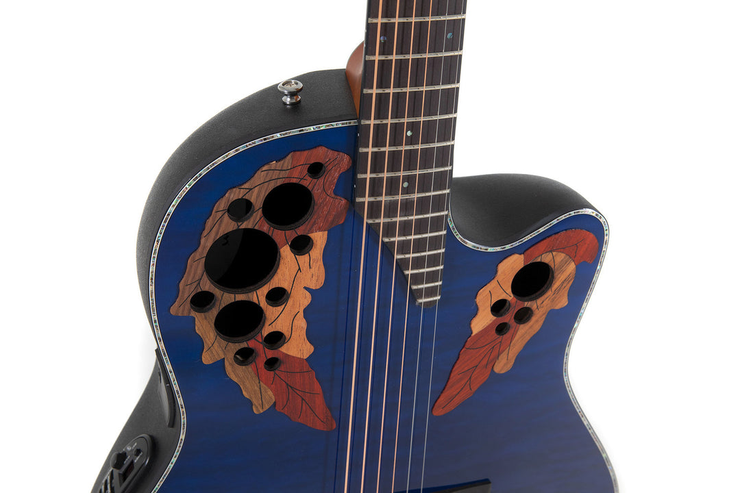 Ovation E-Akustik Gitarren Celebrity Elite Plus Mid Cutaway - Blue Transparent Quilt (CE44P-8TQ-G)
