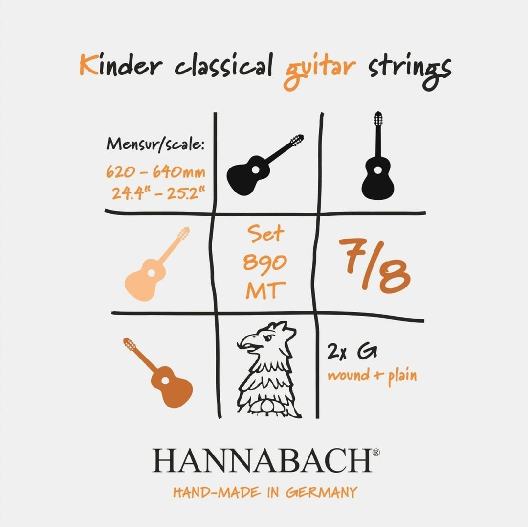 Hannabach Saiten für klassische Gitarren Serie 890 7/8 Gitarre für Kinder Duell: 62-64 cm - Satz von 2 G-Saiten (890MT 7/8)