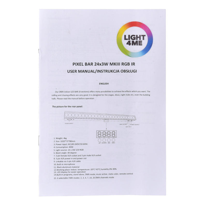 LIGHT4ME PIXEL BAR 24x3W MKIII IR LED-Bar Fernbedienung