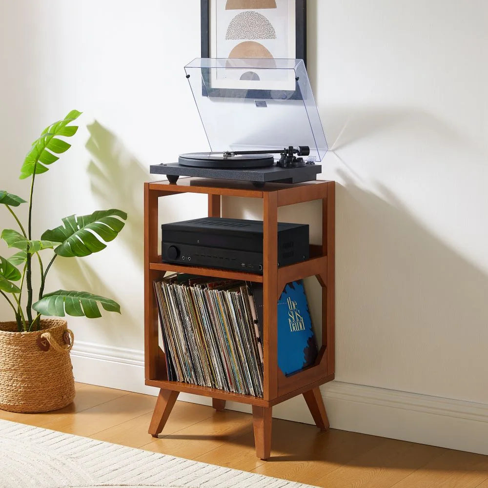 Crosley Asheville Small Plattenspielertisch mit Vinylaufbewahrung – Walnut