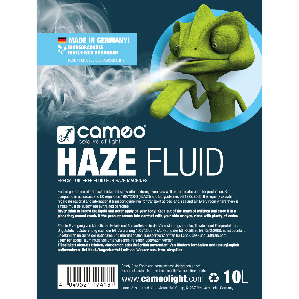 Cameo HAZE FLUID 10 L - Haze-Flüssigkeit für feinen Nebel und lange Standzeit, 10 L, ölfrei