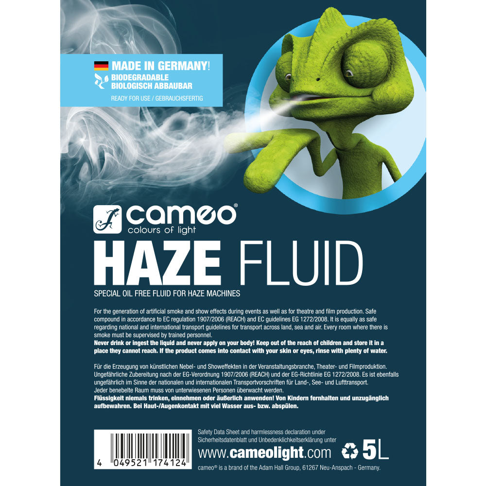 Cameo HAZE FLUID 5 L - Haze-Flüssigkeit für feine Nebeldichte und langanhaltende Wirkung, 5 L, ölfrei