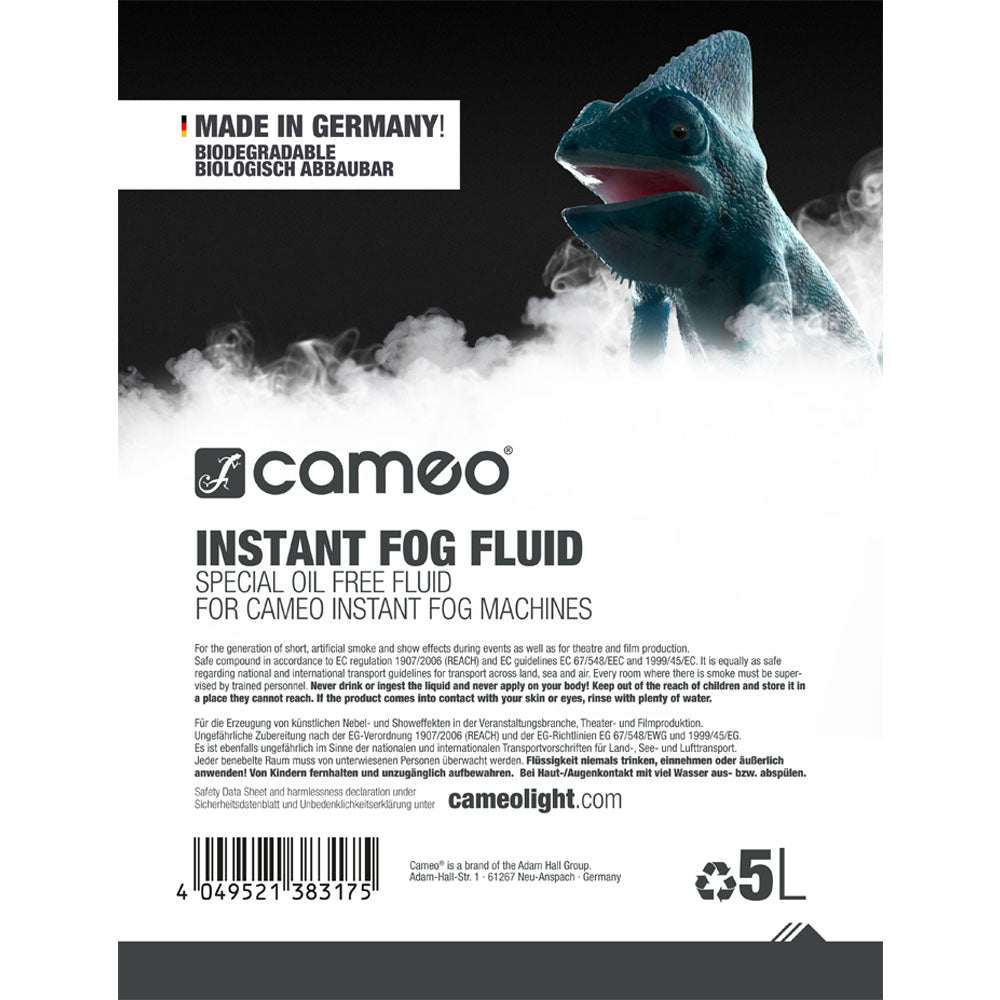 Cameo INSTANT TÅGEVÆSKE 5 L - Ölfreie Nebelflüssigkeit für Cameo INSTANT Nebelmaschinen 5 L