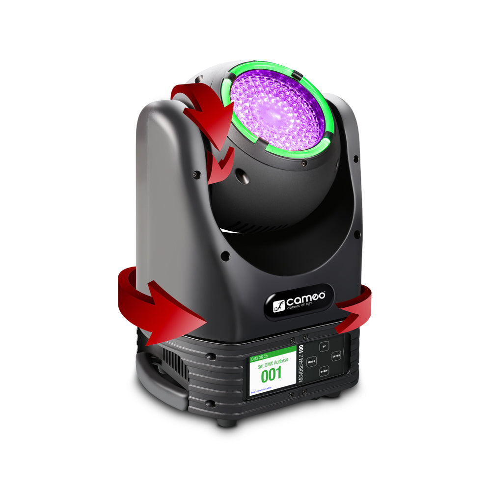 Cameo MOVO BEAM Z100 - Beam-moving head mit unbegrenzter Rotation, LED-Ring und Zoom