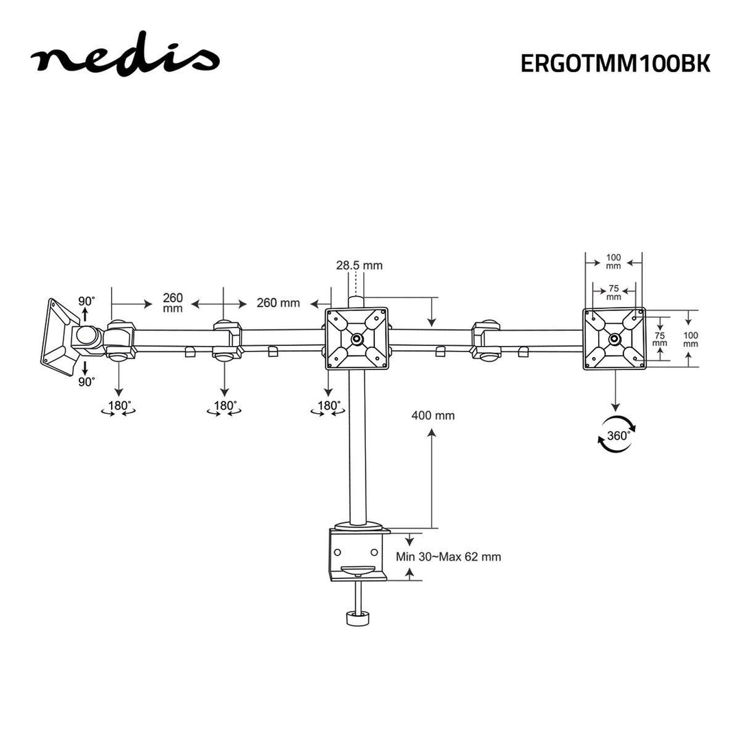Ergonomische Bildschirmhalterung für 3 Bildschirme (14-24")