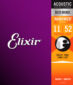 Elixir Nanoweb Bronze 80/20 Gitarrensaiten (Custom Light, 11-52)