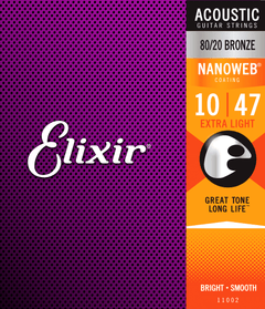 Elixir Nanoweb Bronze 80/20 Gitarrensaiten (Extra Light, 10-47)