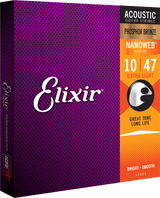 Elixir Nanoweb Phosphor Bronze Guitar Strings (Extra Light 10-47)