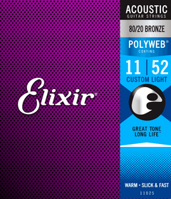 Elixir Polyweb Bronze 80/20 Gitarrensaiten (Custom Light, 11-52)
