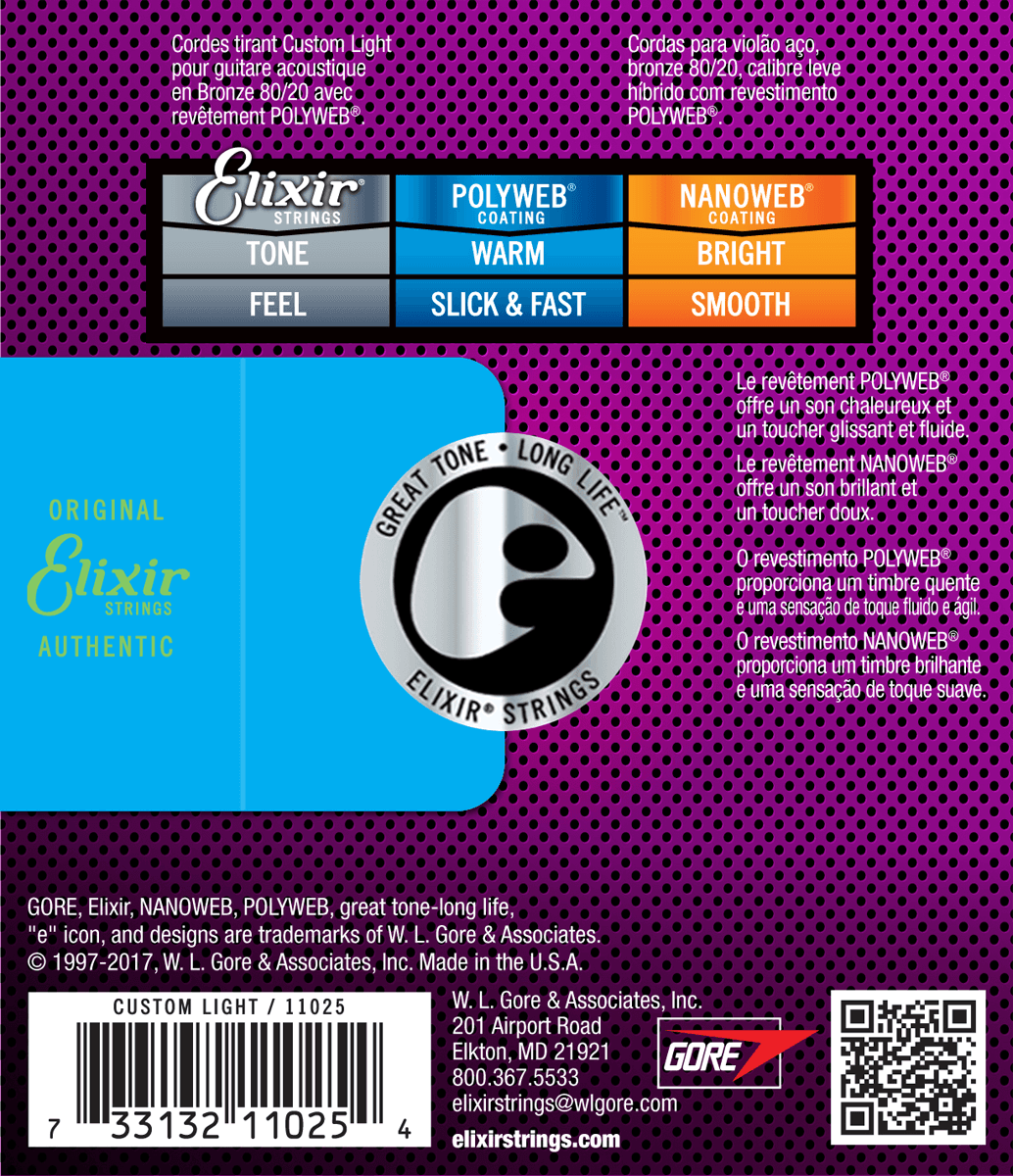 Elixir Polyweb Bronze 80/20 Gitarrensaiten (Custom Light, 11-52)