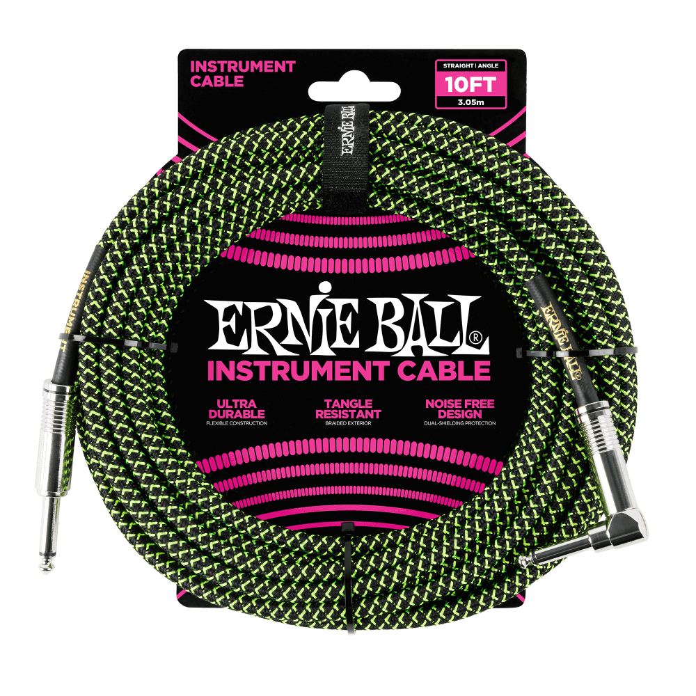 Ernie Ball 6077 Gitarren Kabel (Schwarz, Grün, 3m)