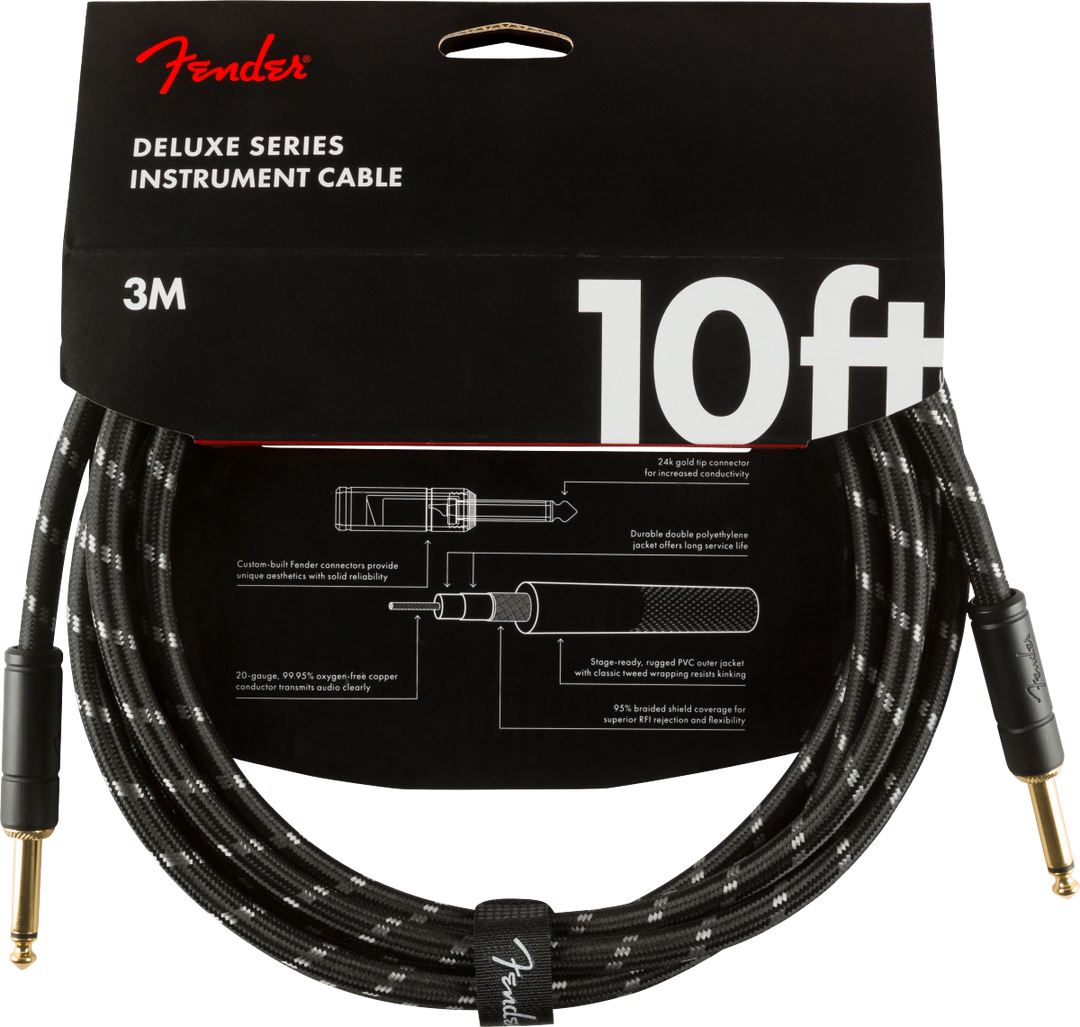 Fender Deluxe Gitarren Kabel (Black Tweed, 3m)