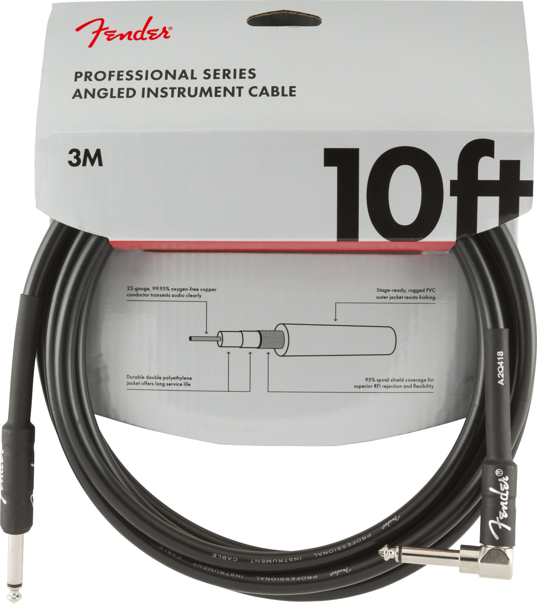 Fender Professional Gitarren Kabel Vinkelstik (Schwarz, 3m)