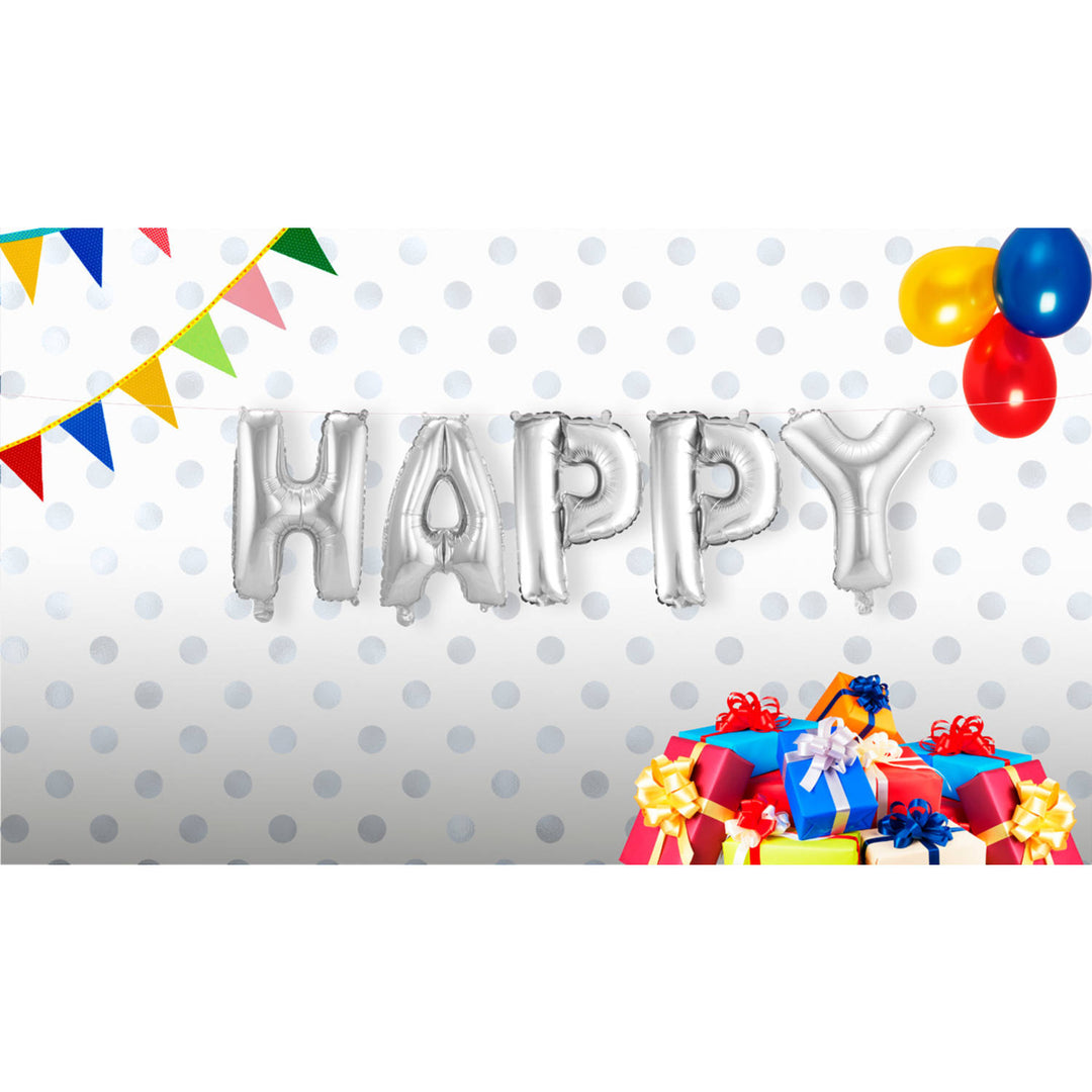 Folienballon 'Happy' (Silber, 36cm)