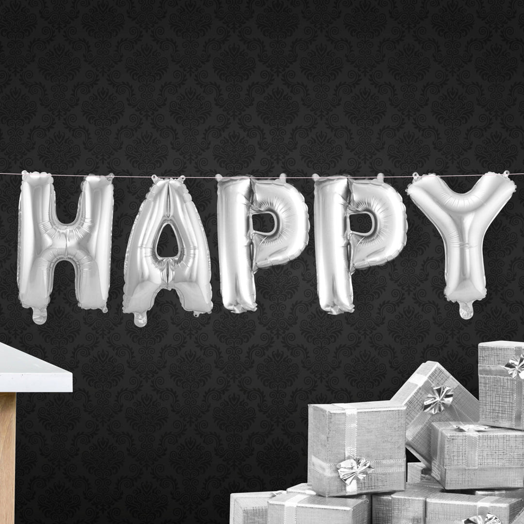 Folienballon 'Happy' (Silber, 36cm)