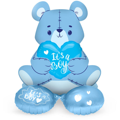 Folienballon m. Basis Bär 'It's a Boy' (Blau, 61cm)