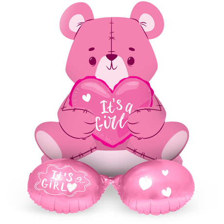 Folienballon m. Basis Bär 'It's a Girl' (Pink, 61cm)