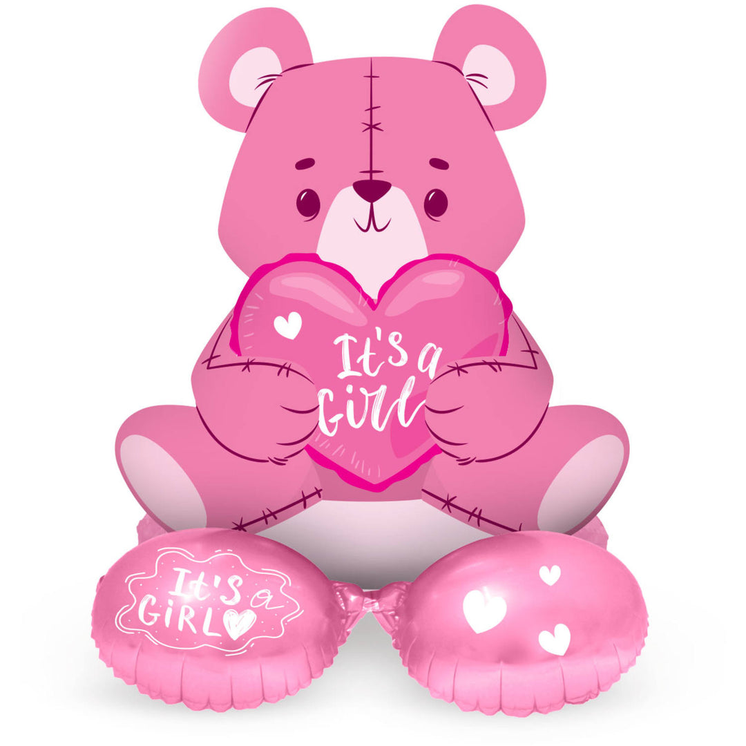 Folienballon m. Basis Bär 'It's a Girl' (Pink, 61cm)