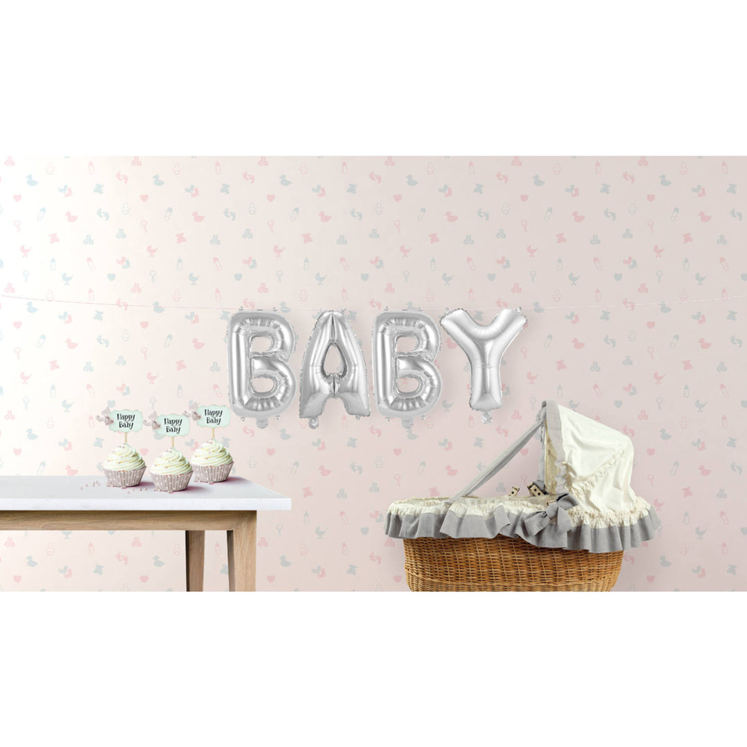 Folienballons Buchstaben "BABY" (Silber)