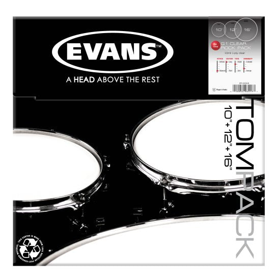 Evans G2 drumhead pack Rock Set Clear - 10", 12", 16"
