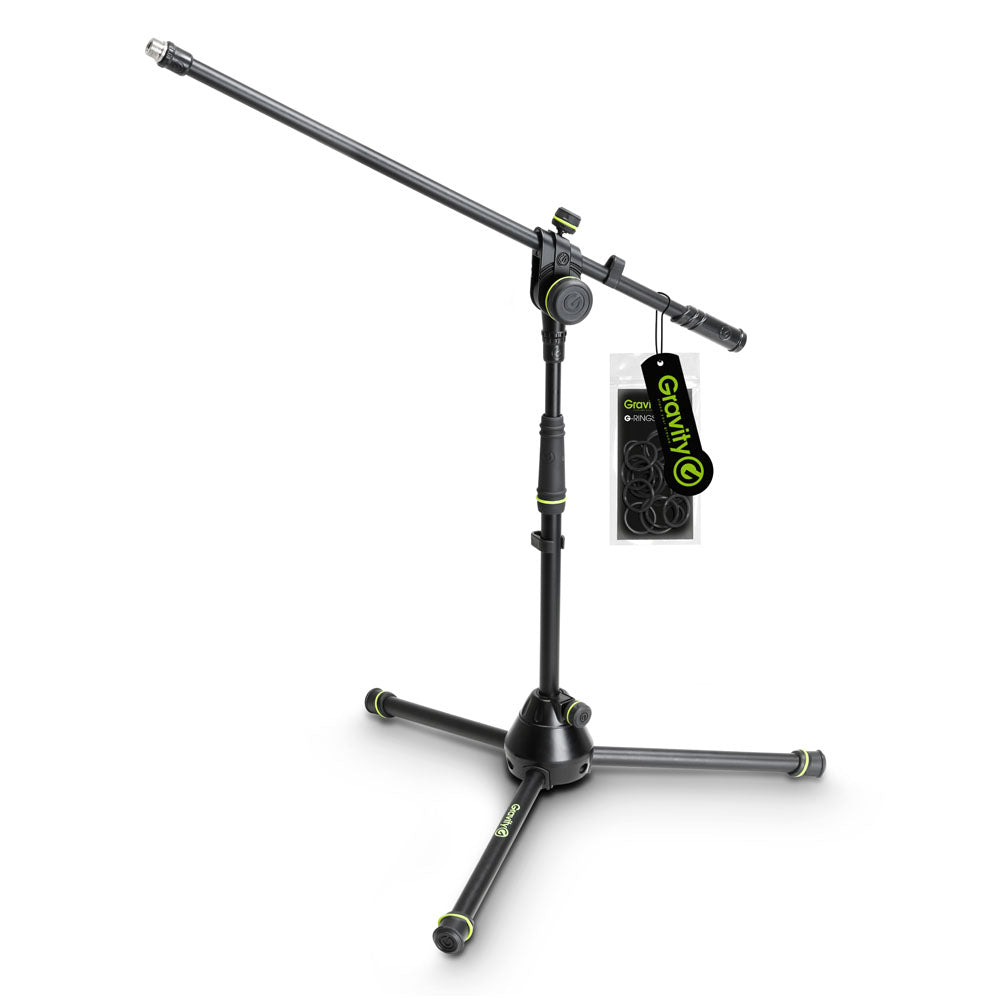 Gravity MS 4221 B - Kurzer Mikrofonständer mit klappbarem Dreibein und 2-punkt-verstellbarem Galgenarm