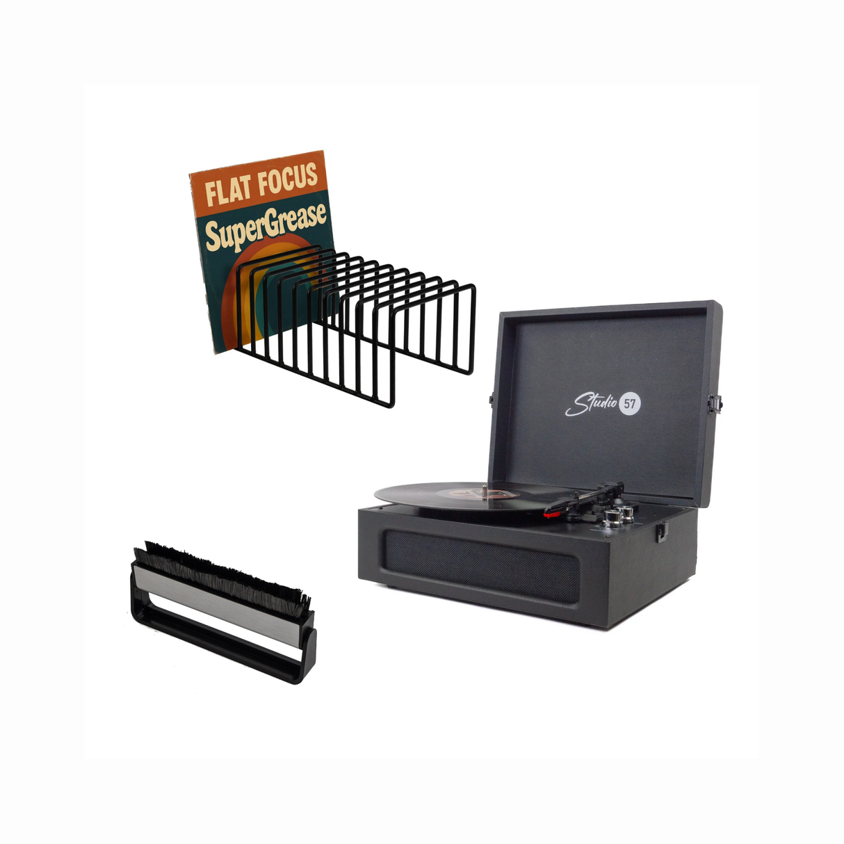 Studio 57 Groovy Plattenspieler (Schwarz) Bundle
